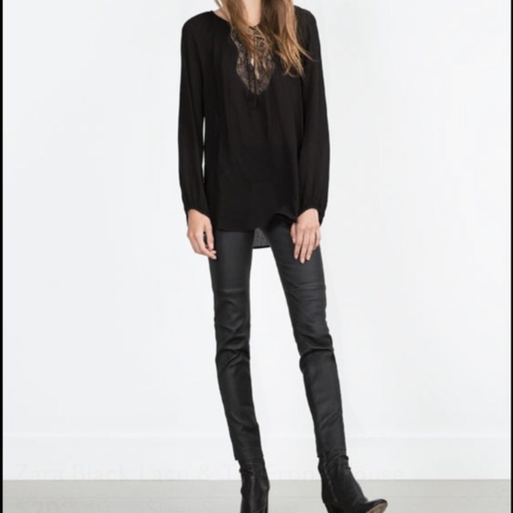 ZARA Black Lace & Tie-Front Blouse - Picture 3 of 5